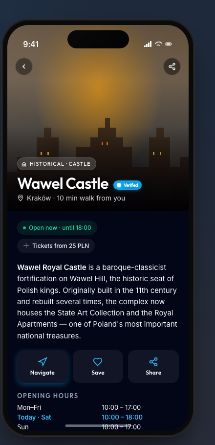 CityChat place card concept — Wawel Castle details