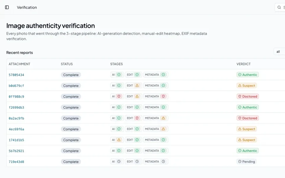 FormFlow verification list with per-stage results and verdicts